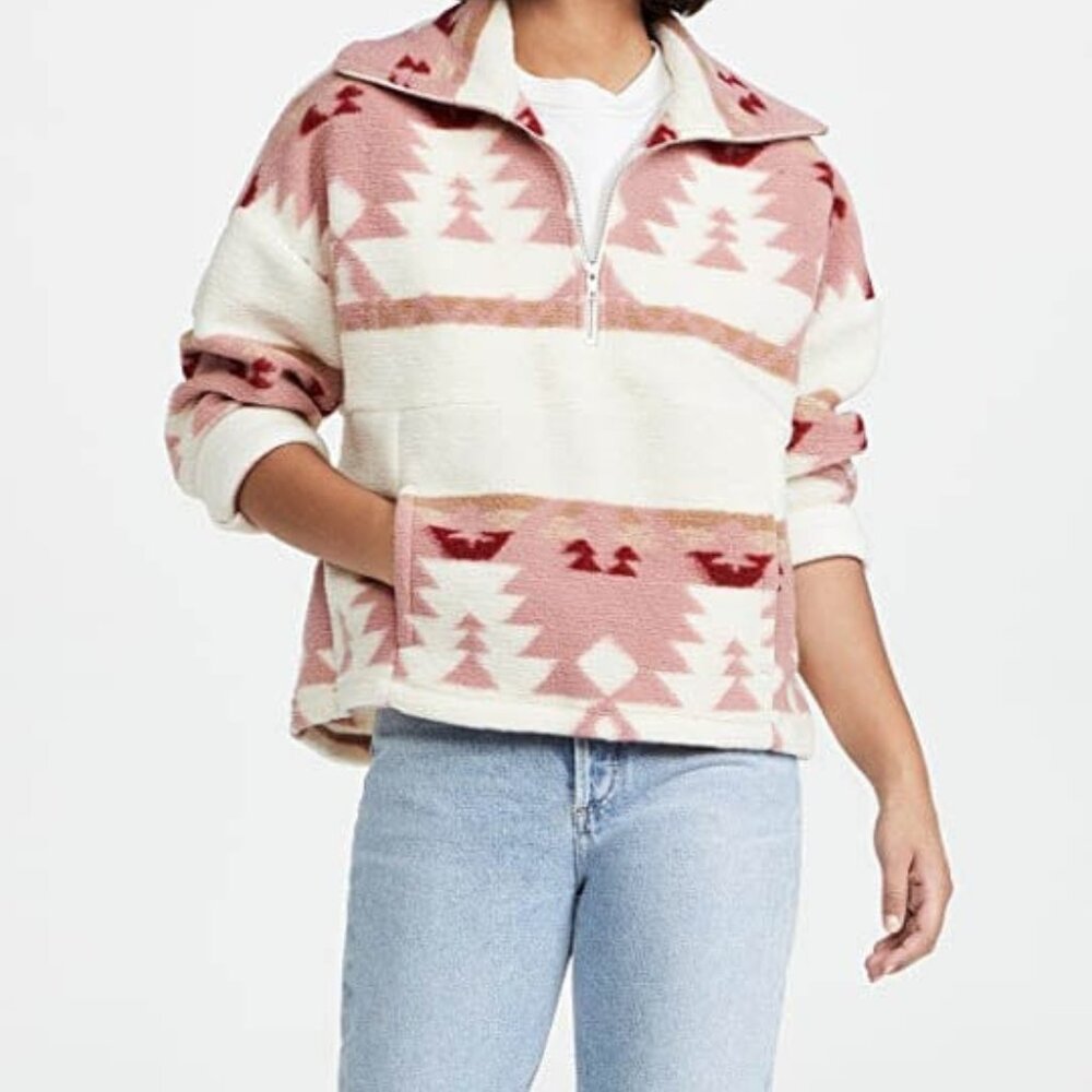 XíRENA Ansel Half-Zip Fleece Pullover in Pink Tribal Print – Size Large